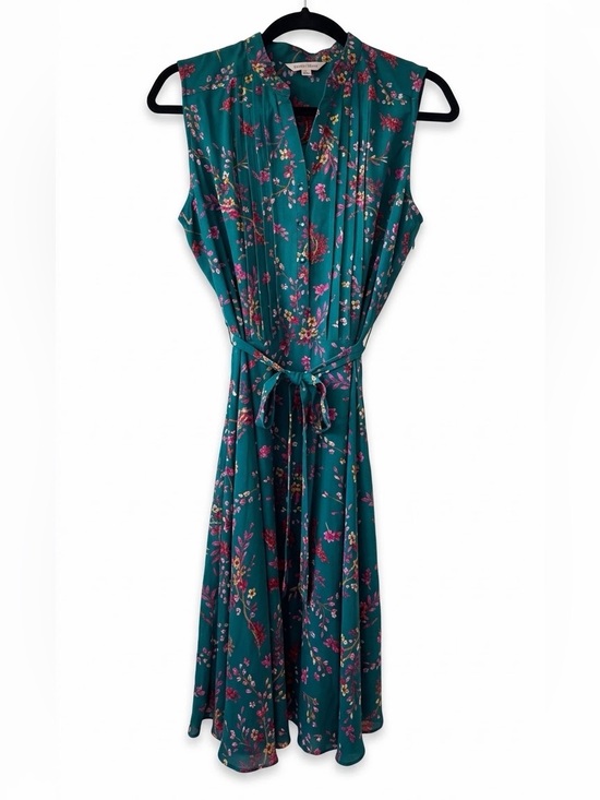 Nanette Lepore Dresses & Skirts - Nanette Lepore Teal Floral Pleated Midi Dress with Belt size 6